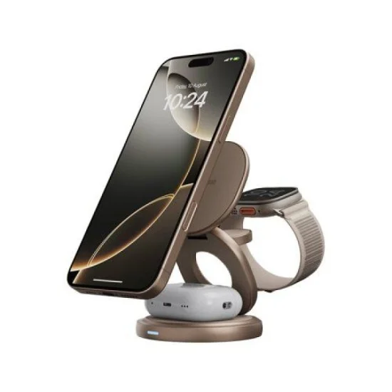Wireless Charger 360 Rotating Base 3 In 1 With Apple Watch And Airpods Charging Bazic - Gold